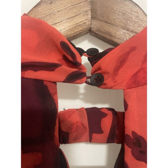 Philosophy Red Black Floral Halter Maxi Dress Size 4 Sleeveless Lined Elegant - Picture 9 of 13